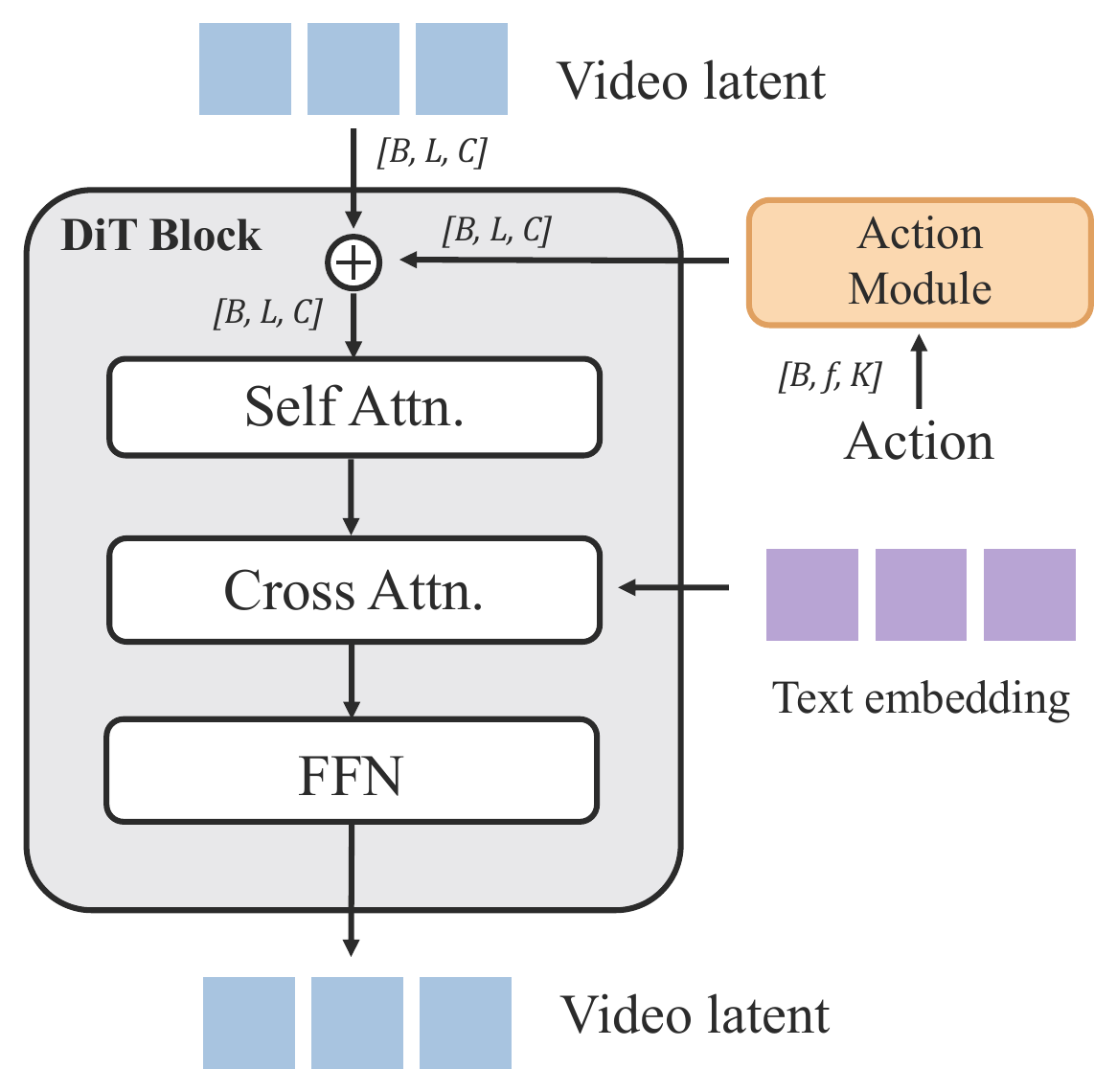 DiT block with player additive bias and NPC strategy cross-attention