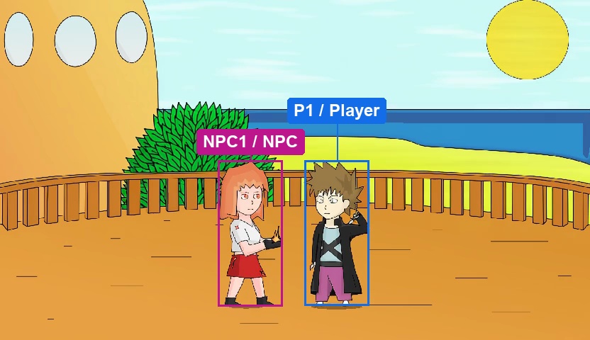 Generated first frame labeled with Player and NPC roles