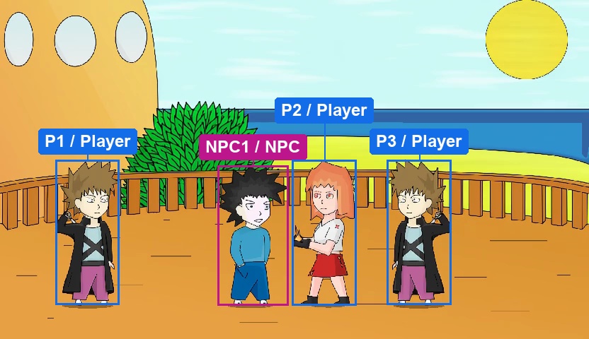 Generated first frame labeled with Player and NPC roles