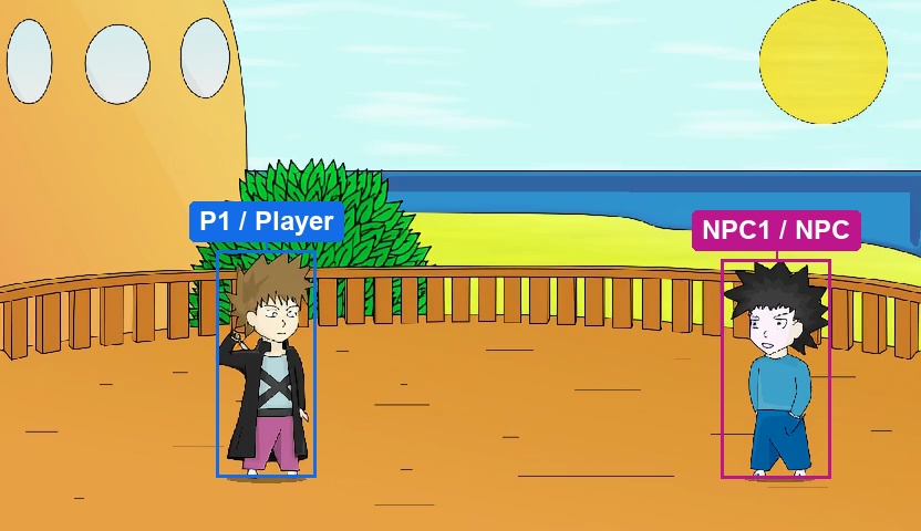 Generated first frame labeled with Player and NPC roles