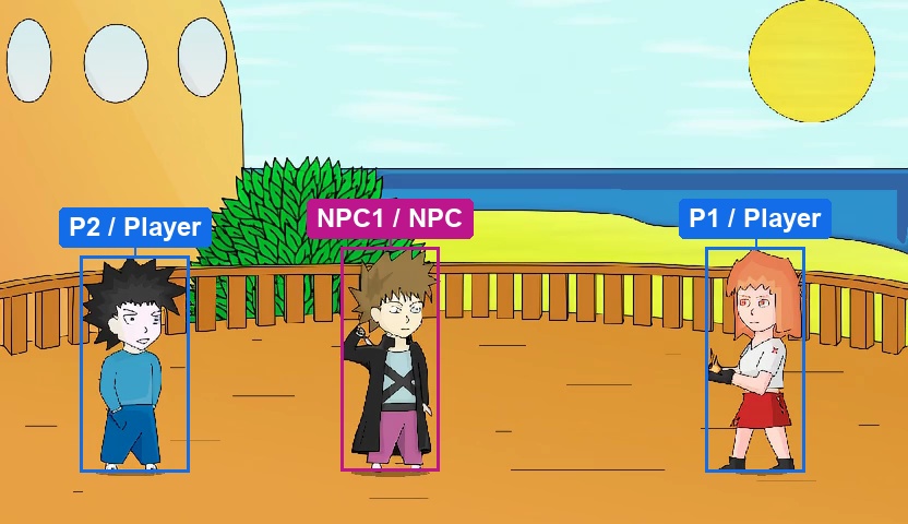 Generated first frame labeled with Player and NPC roles