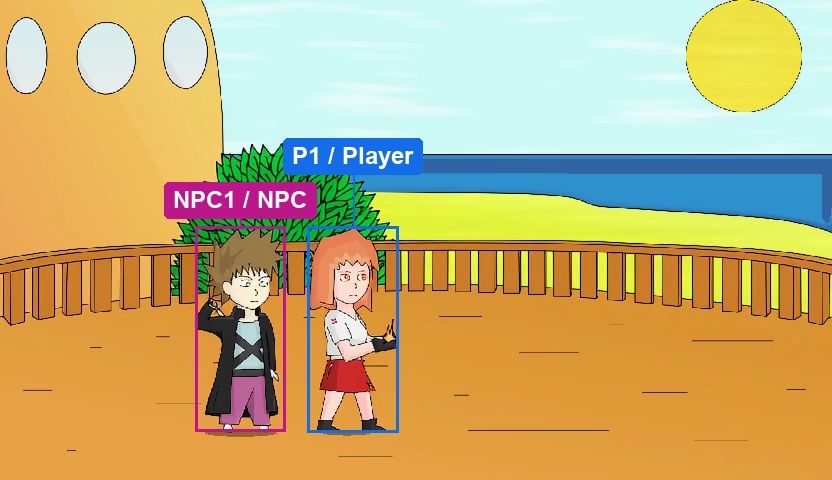 Generated first frame labeled with Player and NPC roles
