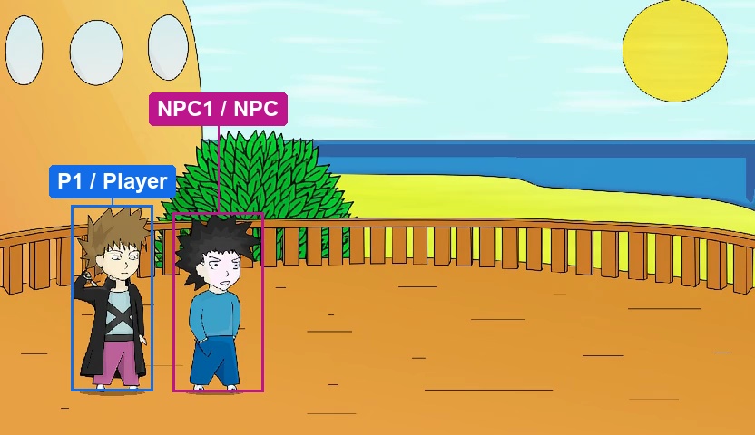 Generated first frame labeled with Player and NPC roles