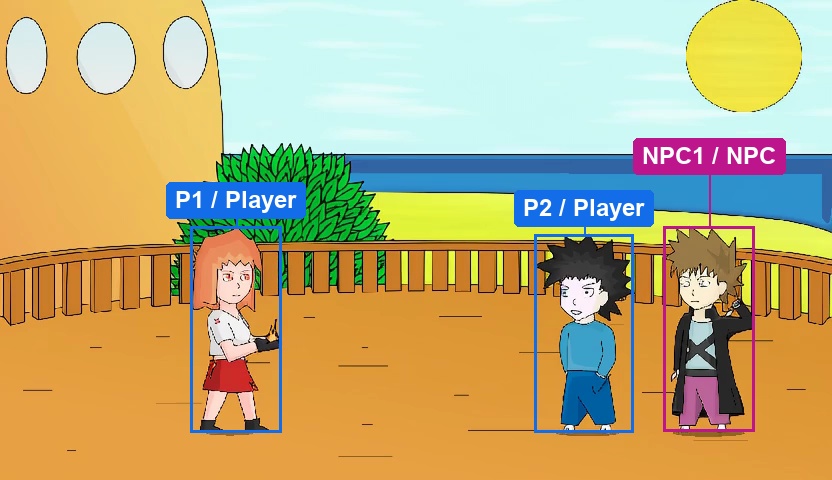 Generated first frame labeled with Player and NPC roles