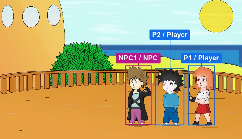 Generated first frame labeled with Player and NPC roles
