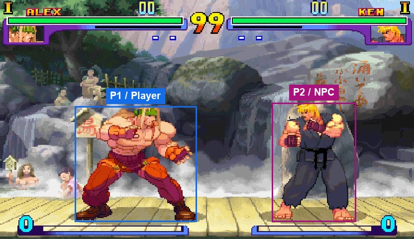 Initial frame with labeled player and NPC regions