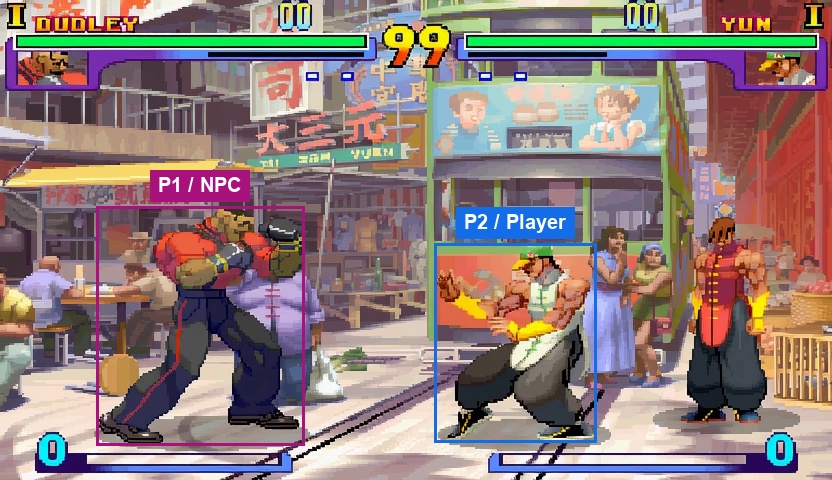 Initial frame with labeled player and NPC regions