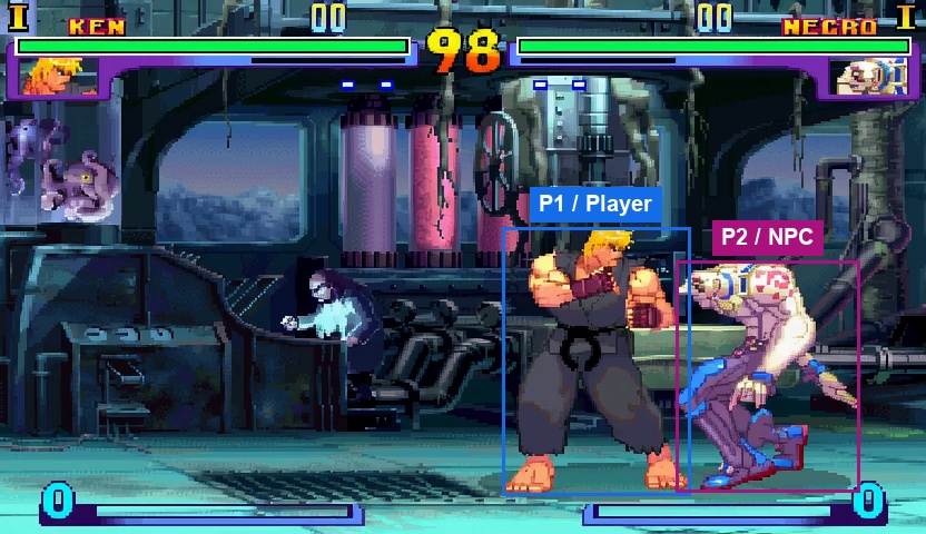 Initial frame with labeled player and NPC regions