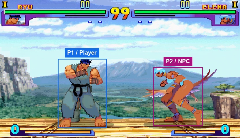 Initial frame with labeled player and NPC regions