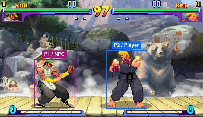 Initial frame with labeled player and NPC regions